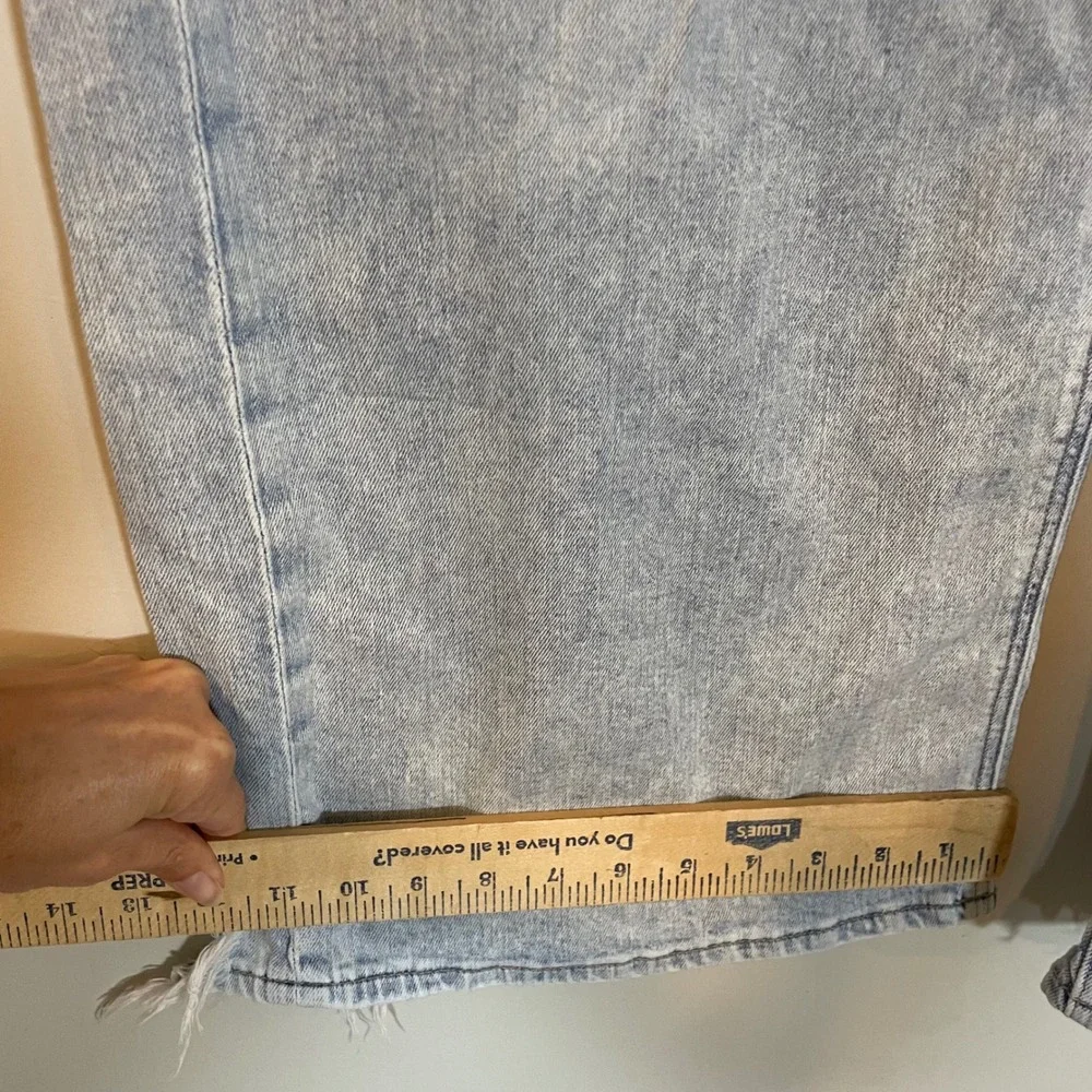 American Eagle Super High Rise Baggy Wide Leg Jeans Light Wash Distress 16 Short